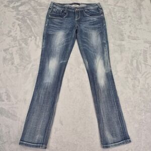 VIGOSS Collection 5 (30) Women's Blue Wash Straight Leg Jeans Whiskering Denim